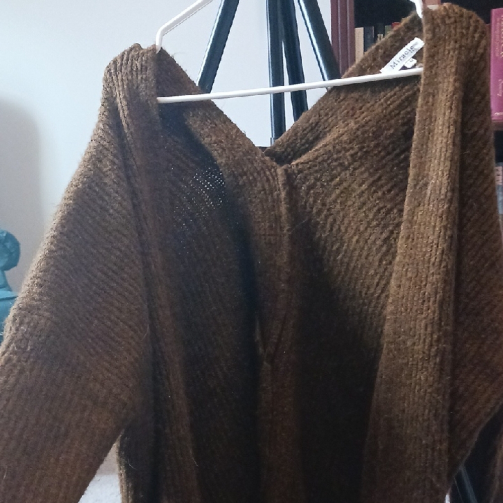 Brown Knit Sweater With Twisted Back